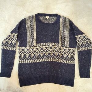Unisex Navy and Cream Patterned Ugly Vintage Sweater S/M